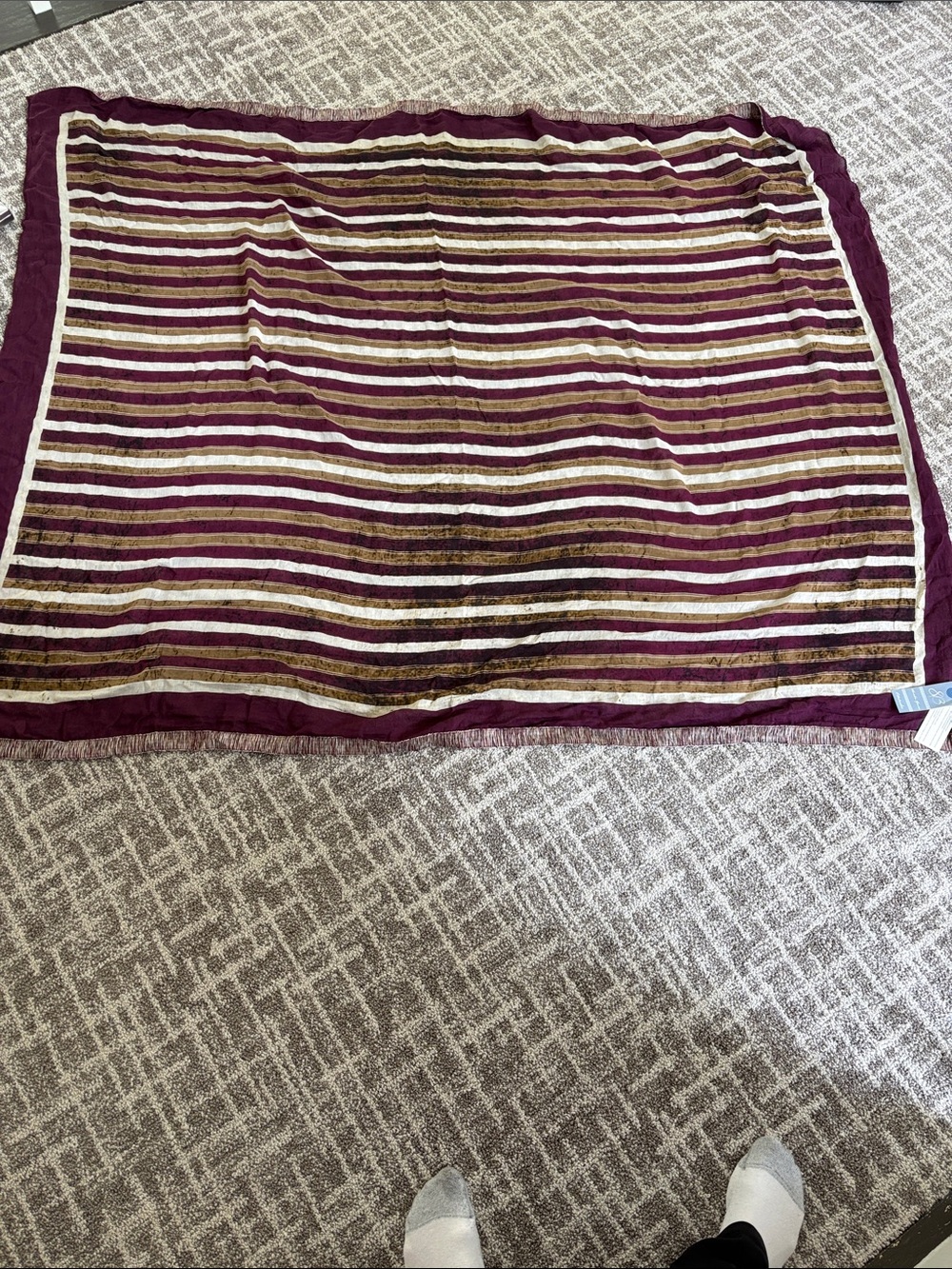 NWT Striped Burgundy and Cream Women's Wrap Scarf